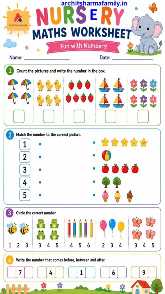 Maths Worksheet for Nursery