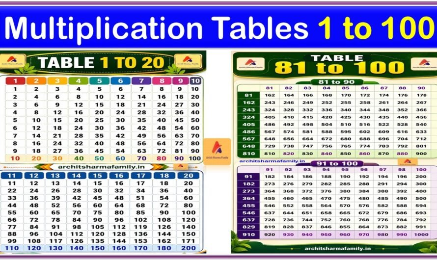 Multiplication Table 1 to 100