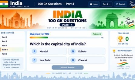 India 100 GK MCQ Part 4 Online Mock Test
