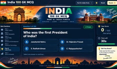 India 100 GK mcq part 6 free mock test