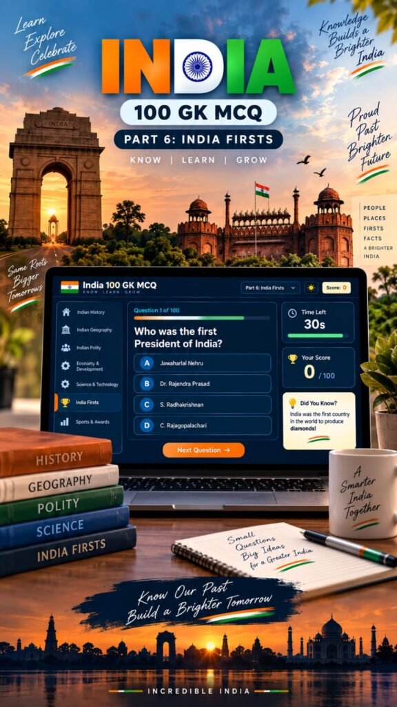 India 100 GK mcq part 6 test