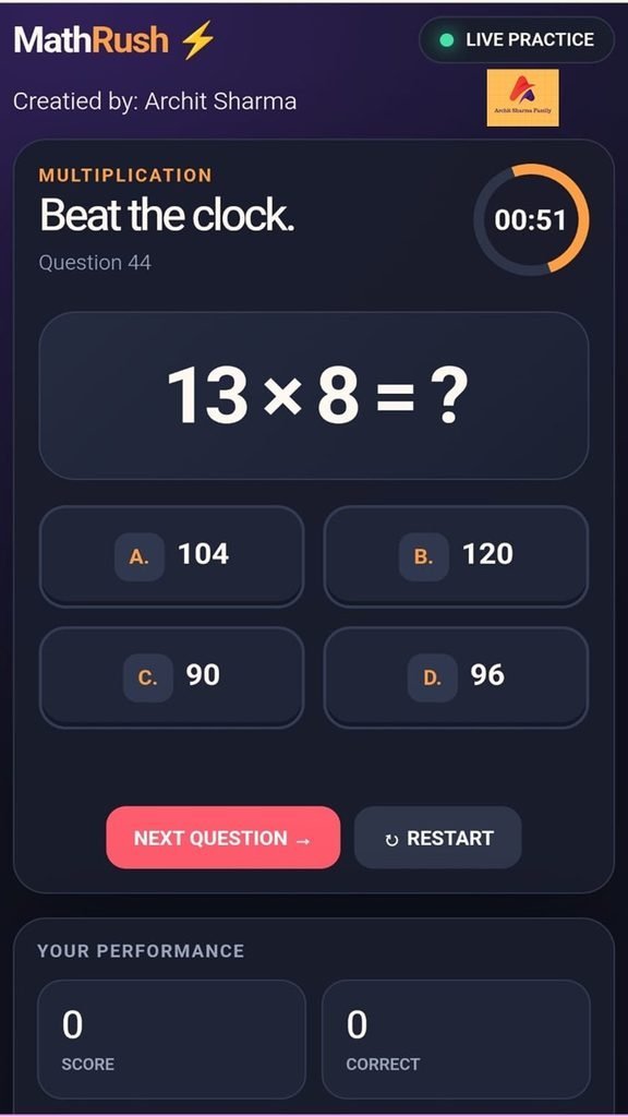 MathsRush Multiplication Game Online